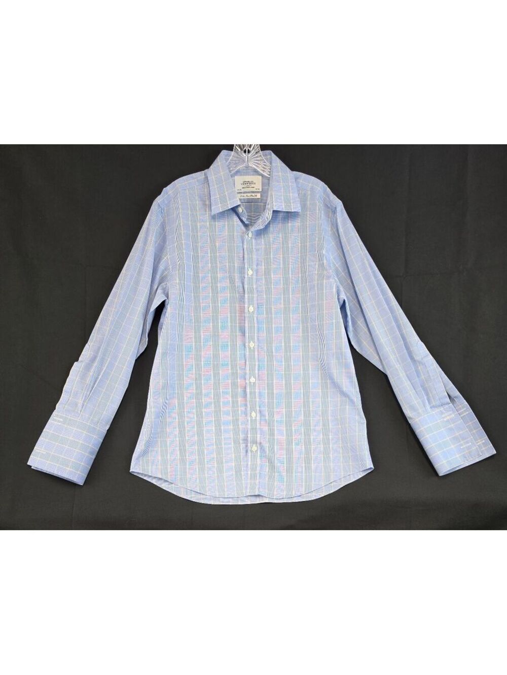 Charles Tyrwhitt Men's Non Iron Slim Fit Blue and Yellow Check Cotton Dress Shrt